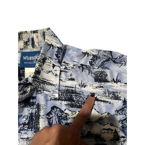 WRANGLER HORSE PRINT BLUE BUTTON DOWN SHIRT SIZE SMALL | U1 - Picture 5 of 6